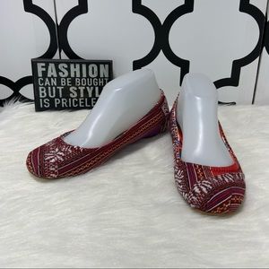 Toms Red and White Patterned Flats